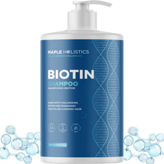 Maple Holistics Rosemary and Biotin Shampoo bottle delivering gentle cleansing for thinning hair.