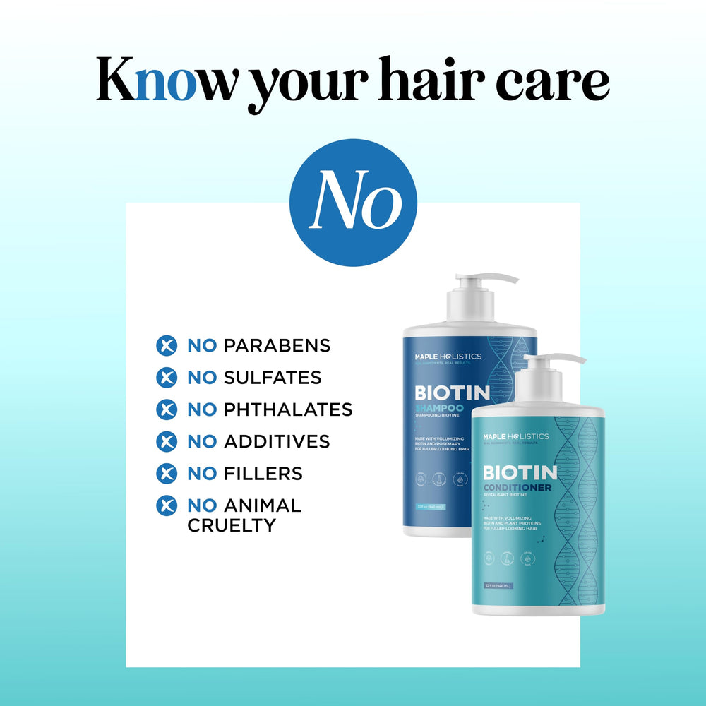 Maple Holistics Rosemary Biotin shampoo label closeup, color-safe and sulfate-free formula