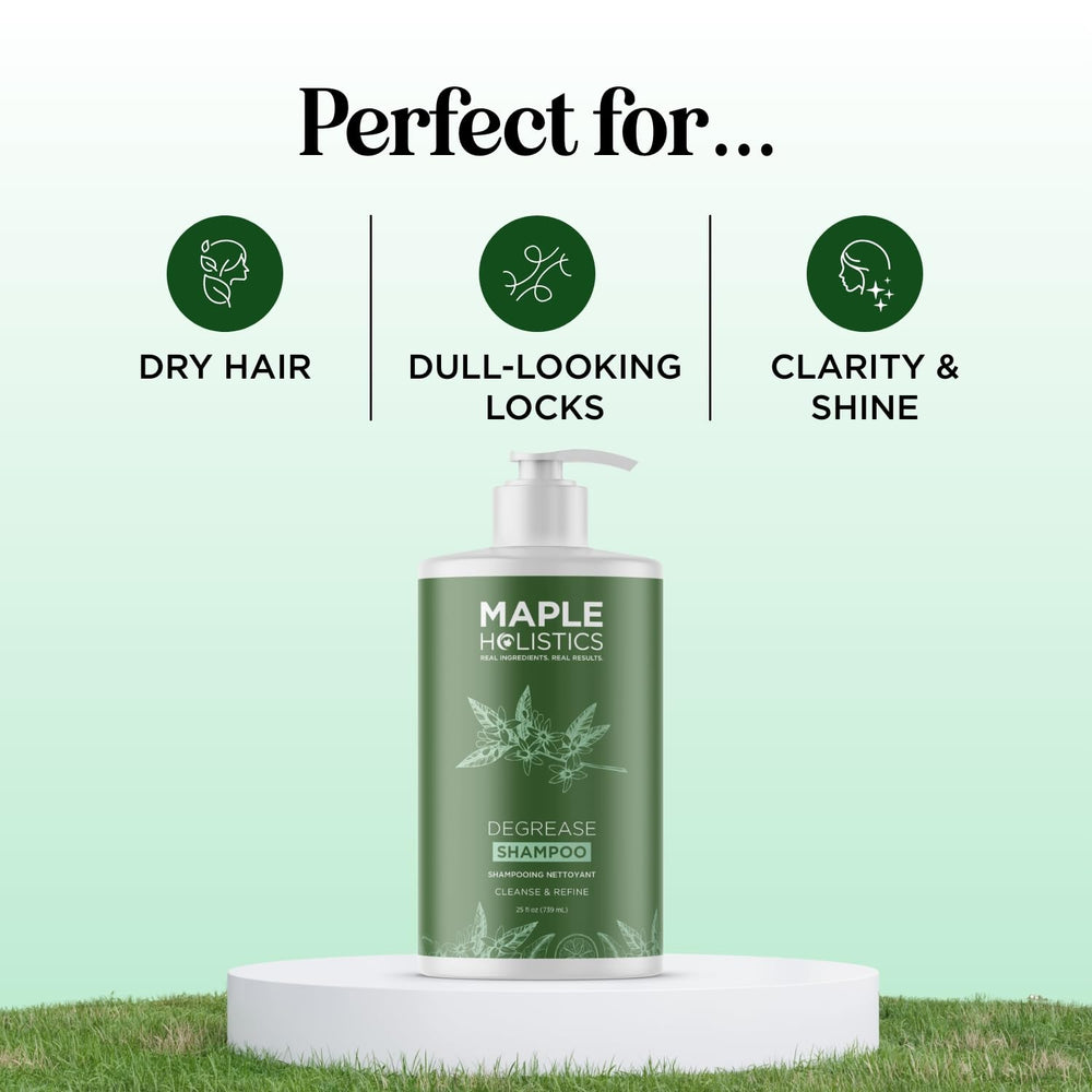 Maple Holistics rosemary-oil clarifying image highlights scalp refreshment.