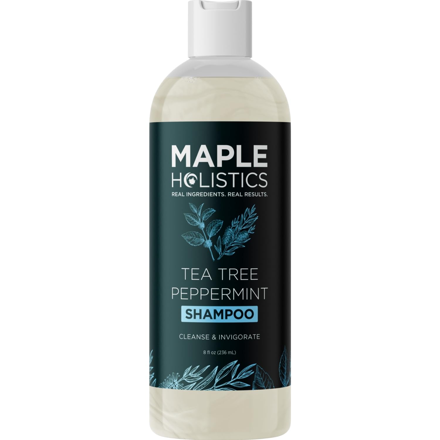 Maple Holistics bottles on bathroom counter ready for dry scalp routine.