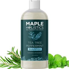 Maple Holistics rosemary tea tree mint shampoo bottle ready for a clarifying cleanse