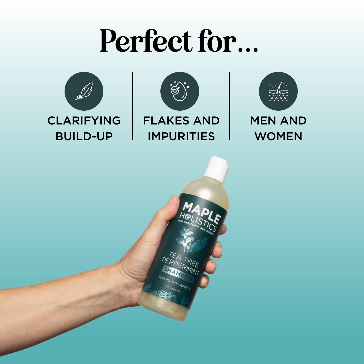 Maple Holistics lather close-up emphasizing clarifying cleanse for buildup.