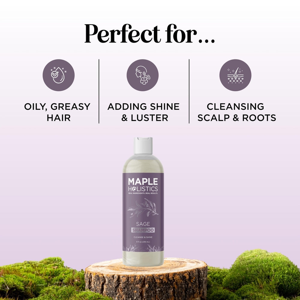 Maple Holistics Sage and Rosemary Shampoo rinsing action highlights clean, residue-free hair.