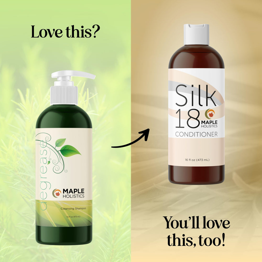 Maple Holistics Shampoo-application photo shows scalp-focused massage for buildup removal.