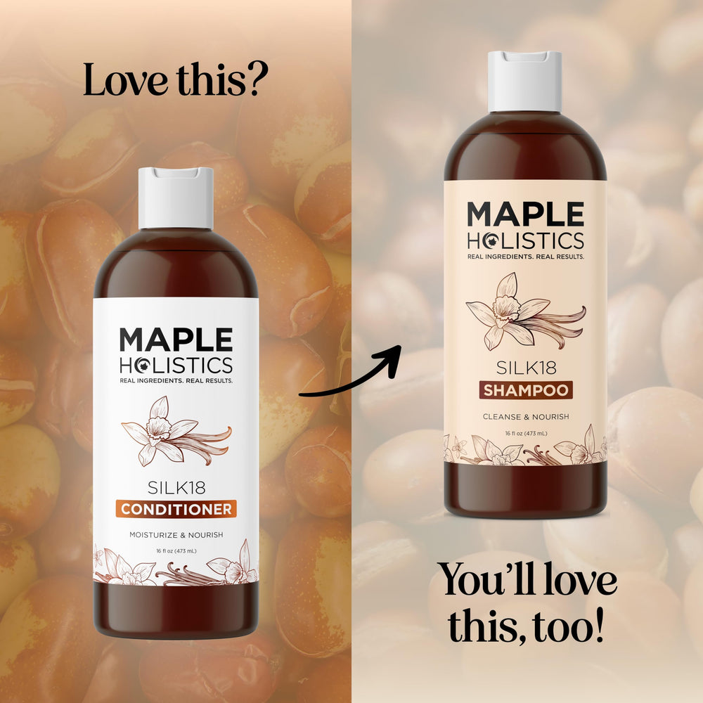 Maple Holistics Silk18 bottle with frizz control in humid weather visual