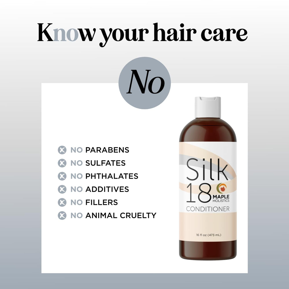 Maple Holistics silk18 protein treatment illustration highlighting advanced conditioning.