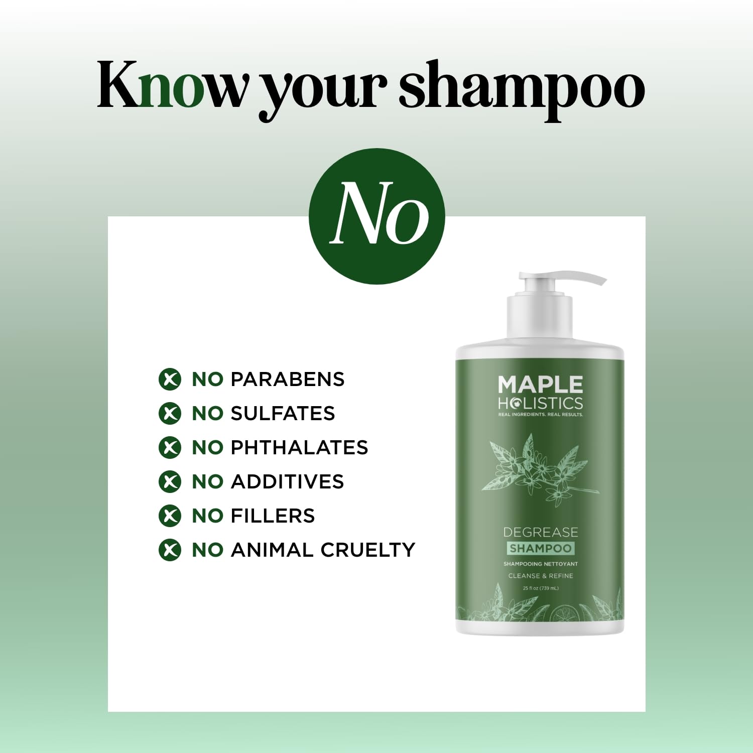 Maple Holistics sulfate-free formula label emphasizes gentle, color-safe care.