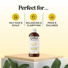 Maple Holistics sulfate-free shampoo lemon sage bottle-lather shows clarifying cleansing for oily hair