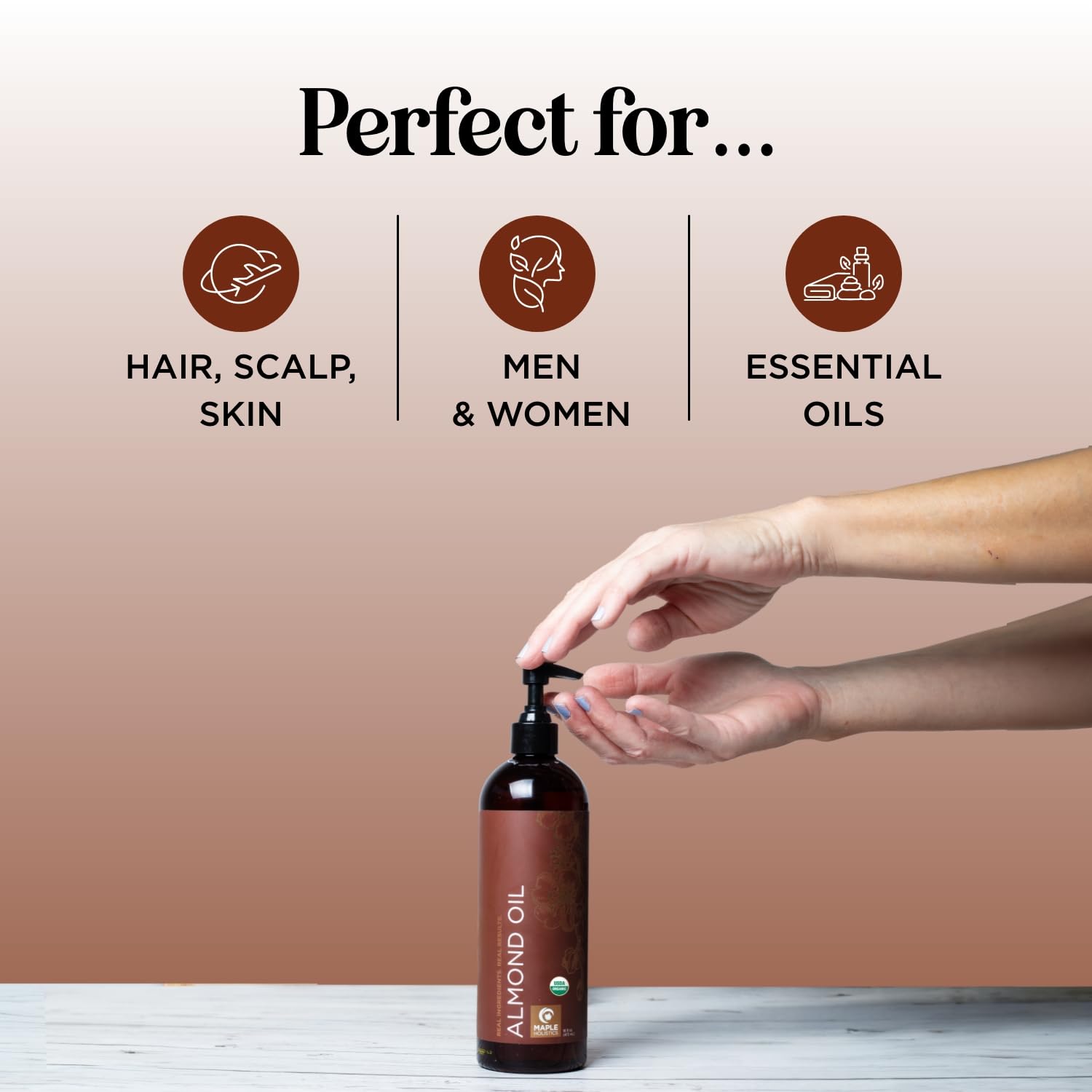 Maple Holistics Sweet Almond Oil dropper close-up for skin hydration.