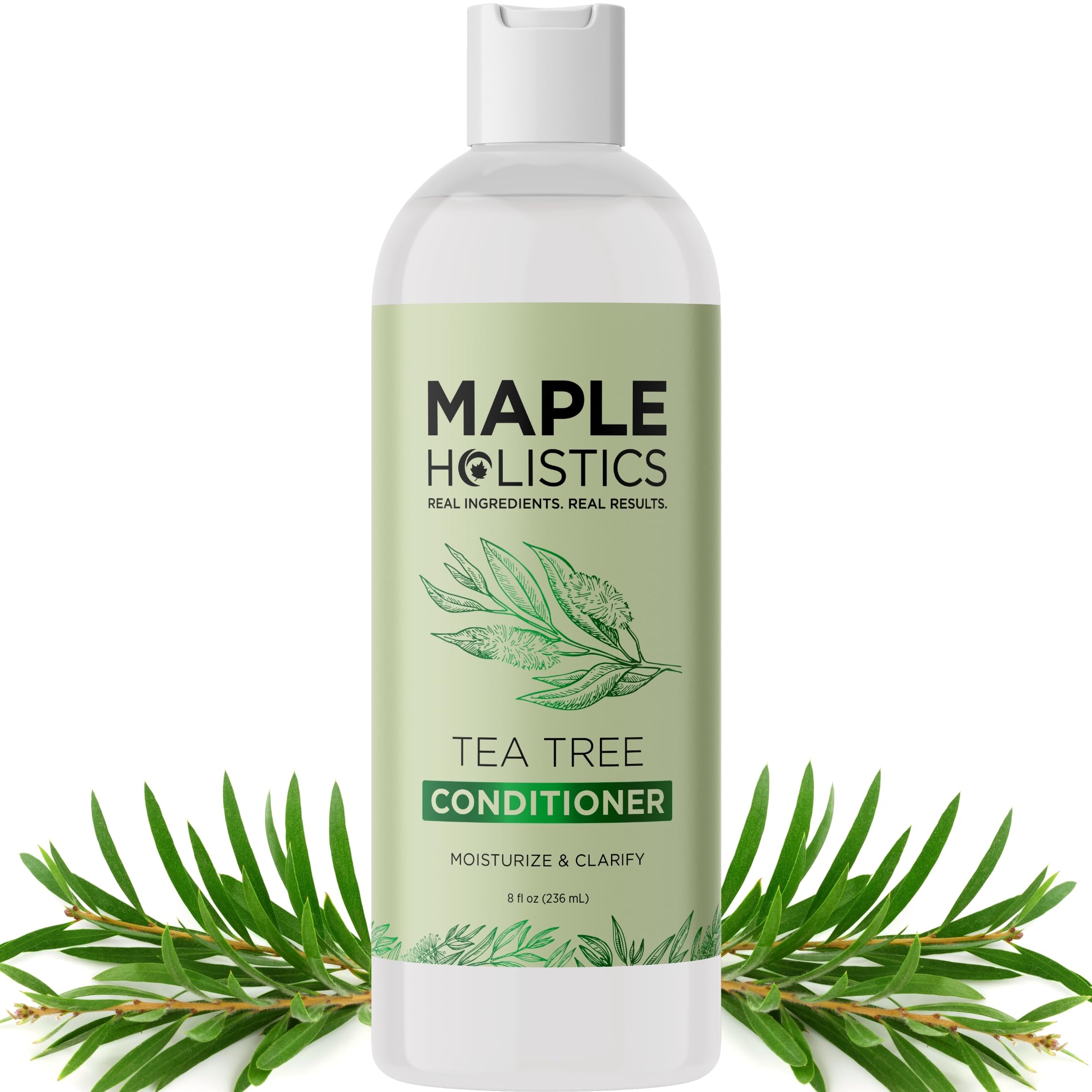 Maple Holistics Tea Tree Conditioner bottle demonstrates hydrating formula for dry hair