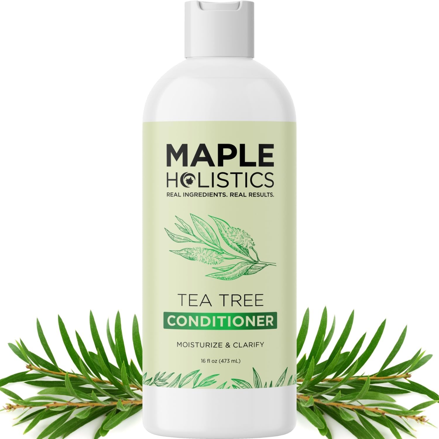 Maple Holistics Tea Tree Conditioner bottle shows sulfate-free hydration for dry hair