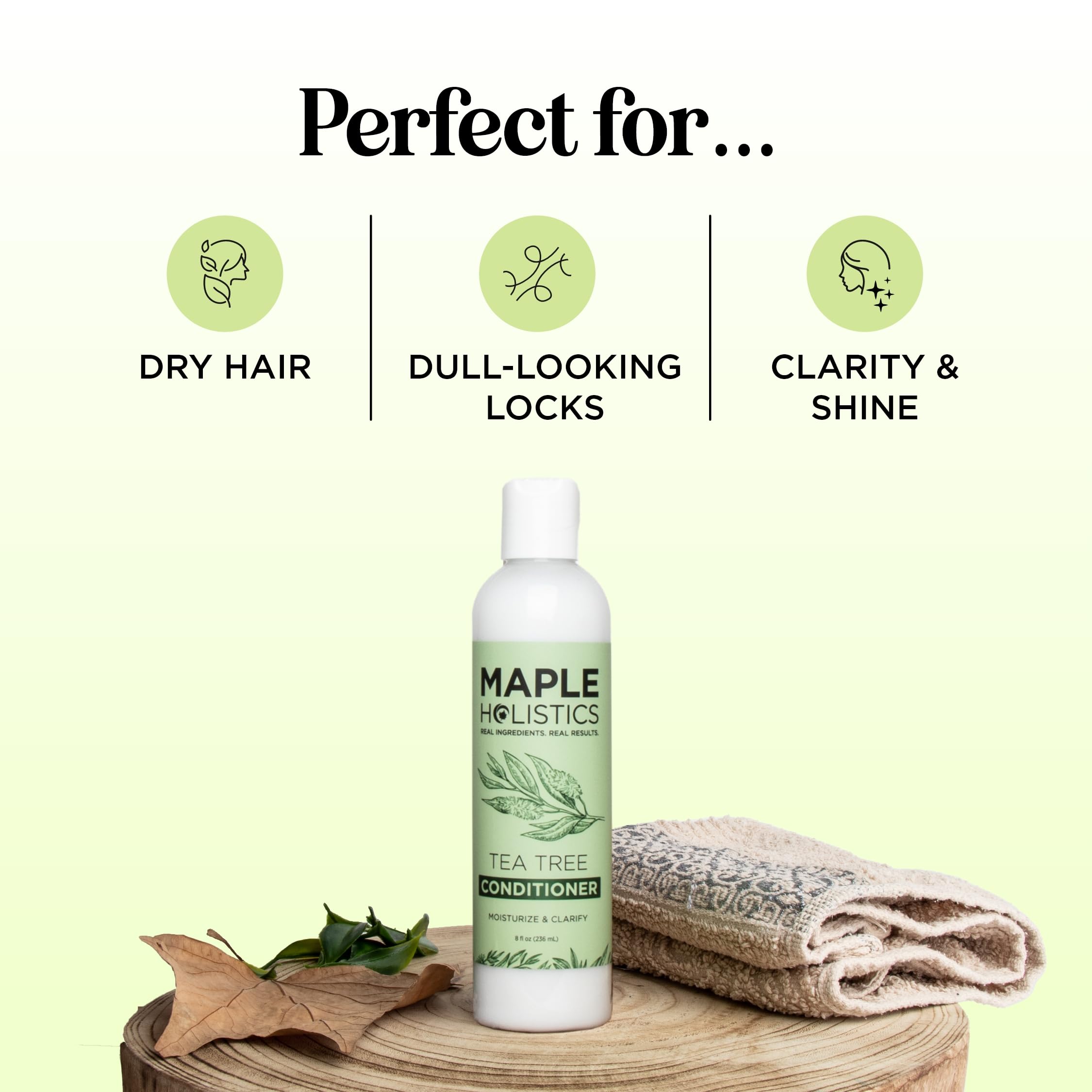 Maple Holistics Tea Tree Conditioner scalp closeup highlights tea tree oil benefits