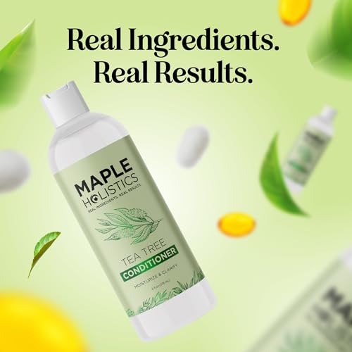 Maple Holistics Tea Tree Conditioner gleaming hair after use suggests balanced scalp