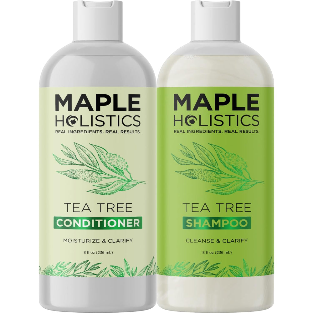 Maple Holistics tea tree oil close-up conveys natural fragrance and scalp support