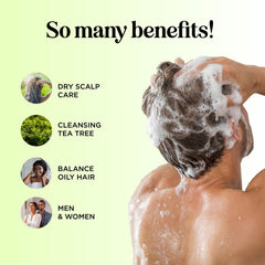 Maple Holistics Tea Tree Shampoo foamy lather demonstrates buildup removal and deeper cleansing