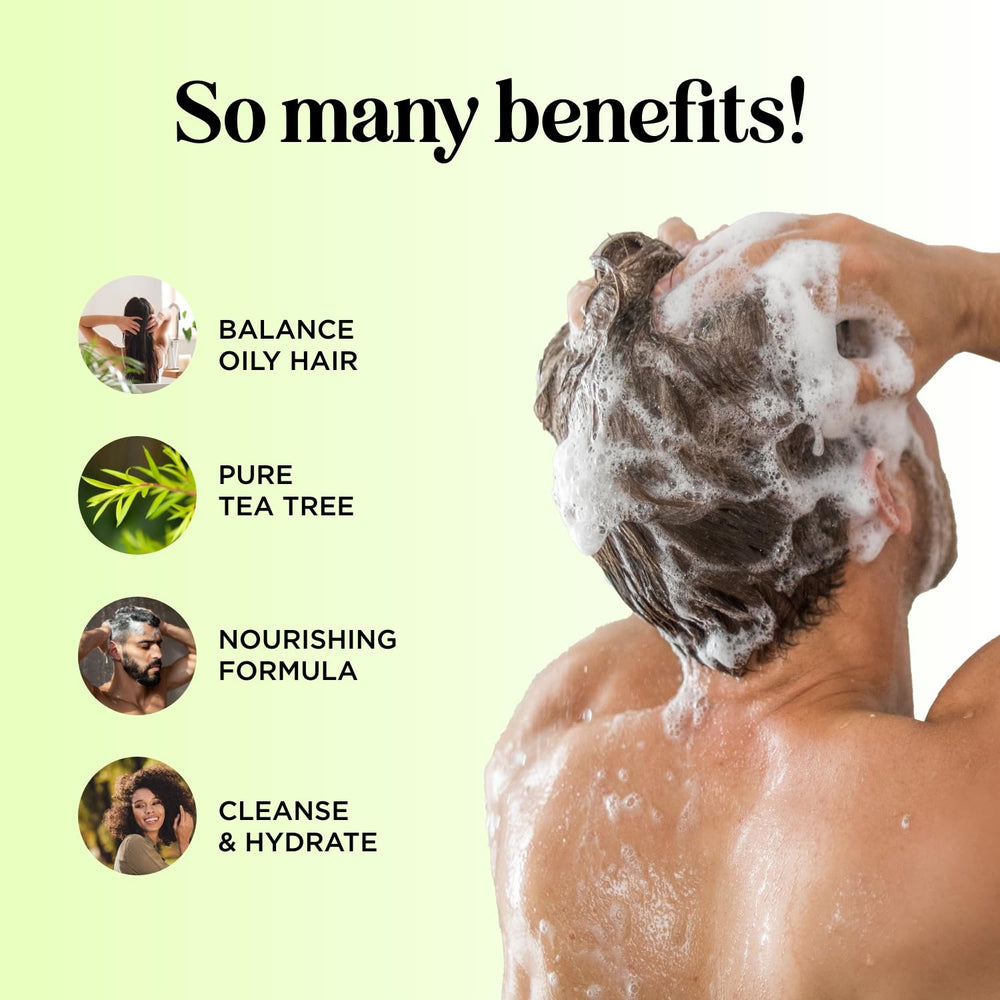 Maple Holistics tea tree shampoo lather closeup emphasizes clarifying scalp refresh