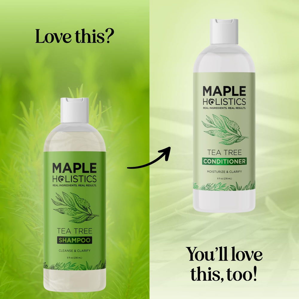 Maple Holistics Tea Tree Shampoo rosemary oil closeup evokes soothing scalp care