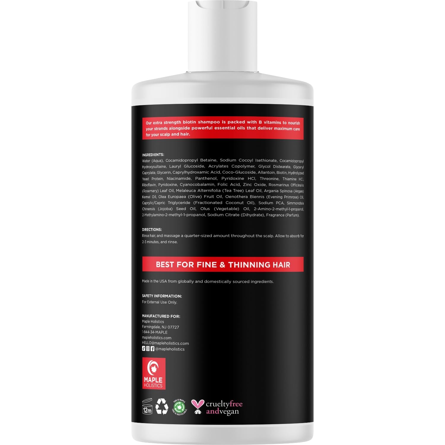 Maple Holistics Ultra Biotin Shampoo being poured for nourishing daily use