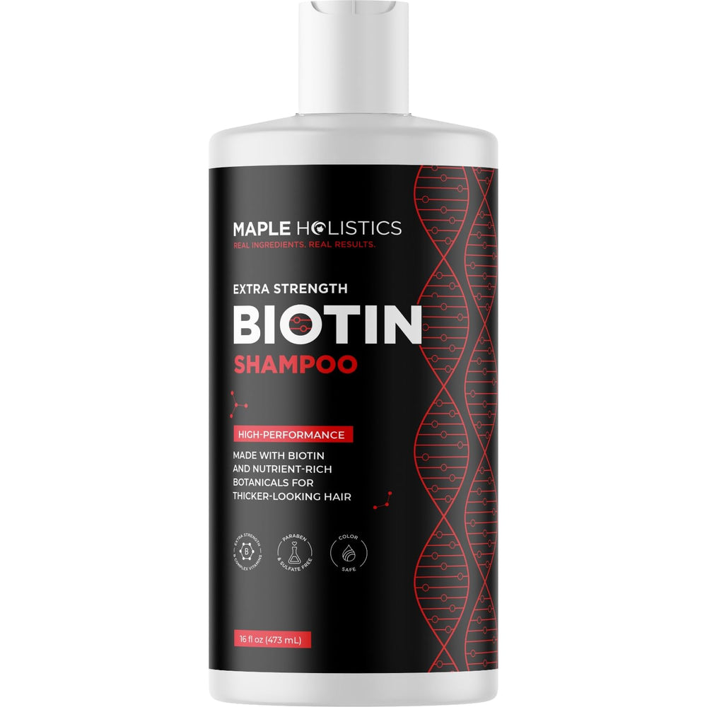 Maple Holistics Ultra Biotin Shampoo after-use shine on hair