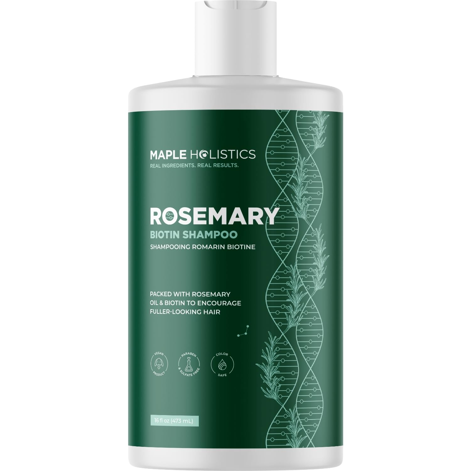 Maple Holistics voluminizing biotin rosemary shampoo bottle with rich lather for fuller-looking hair