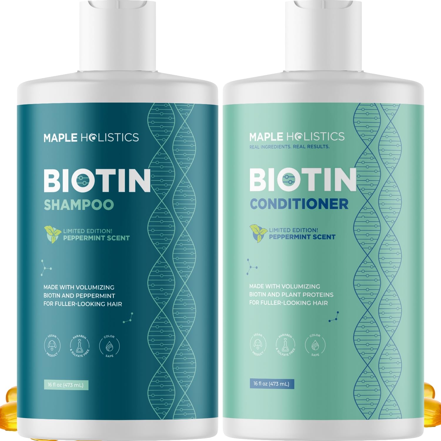 Maple Holistics volumizing shampoo bottle front emphasizes gentle cleansing for thinning hair