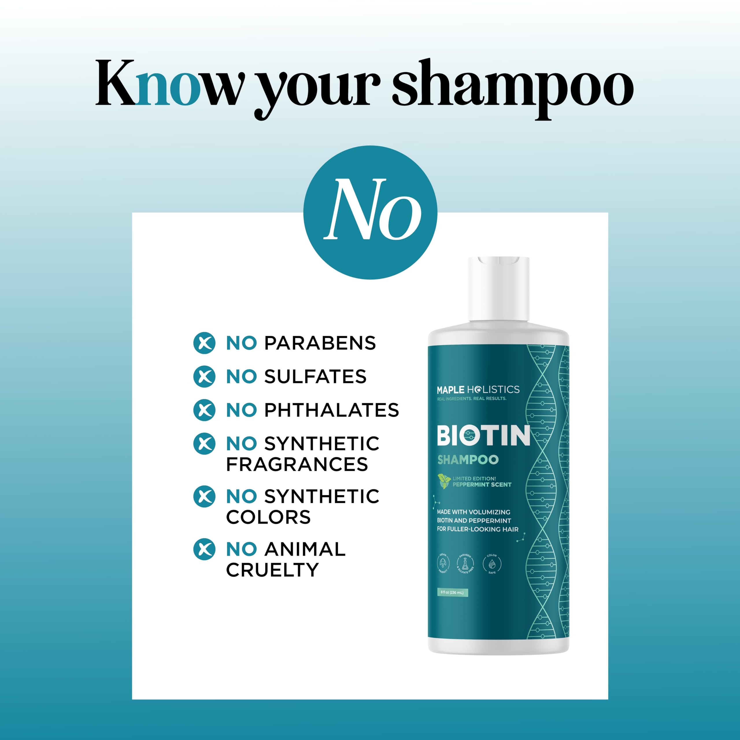Maple Holistics Biotin Shampoo foam showing gentle sulfate-free cleansing