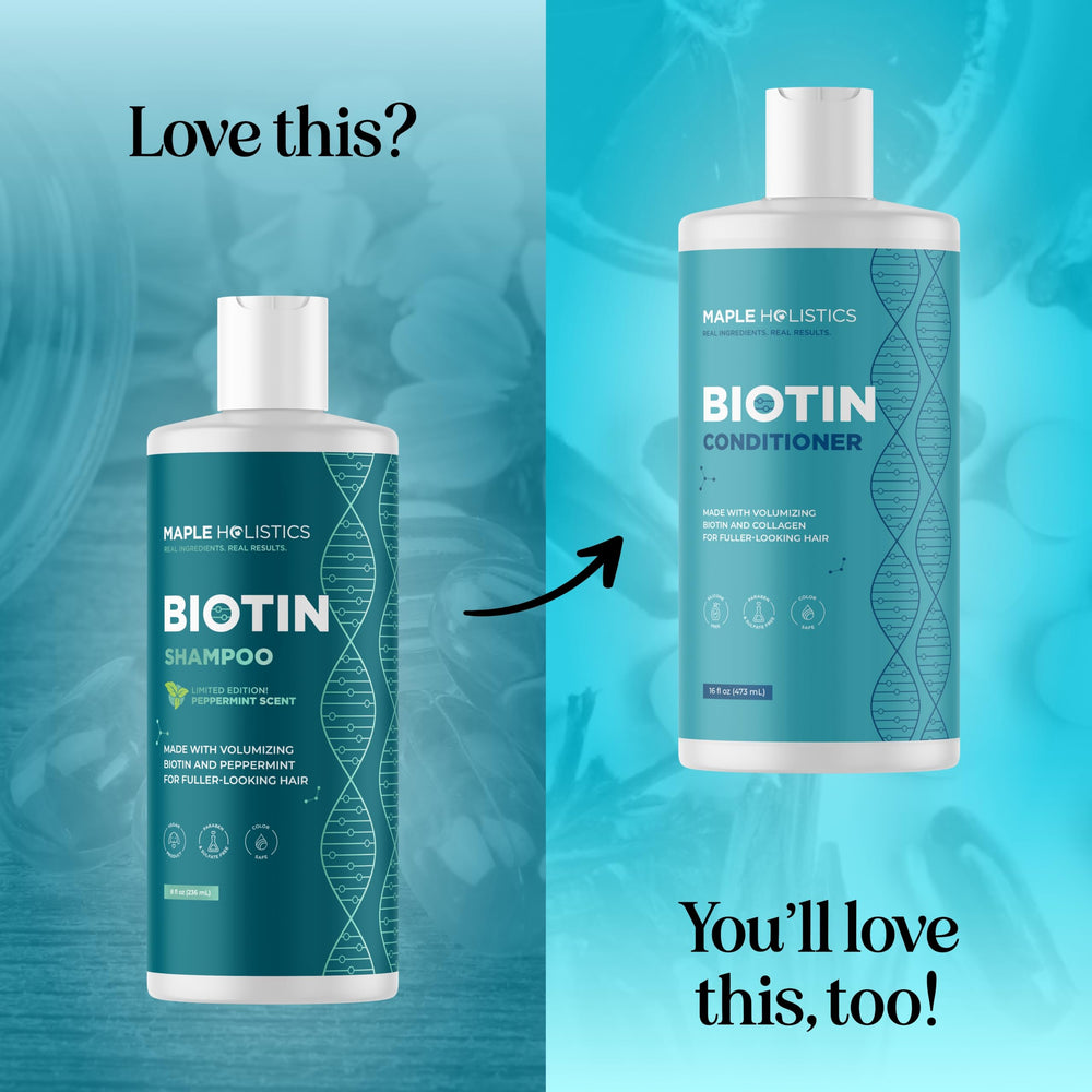 Maple Holistics Biotin Shampoo label close-up highlighting vegan and cruelty-free claims