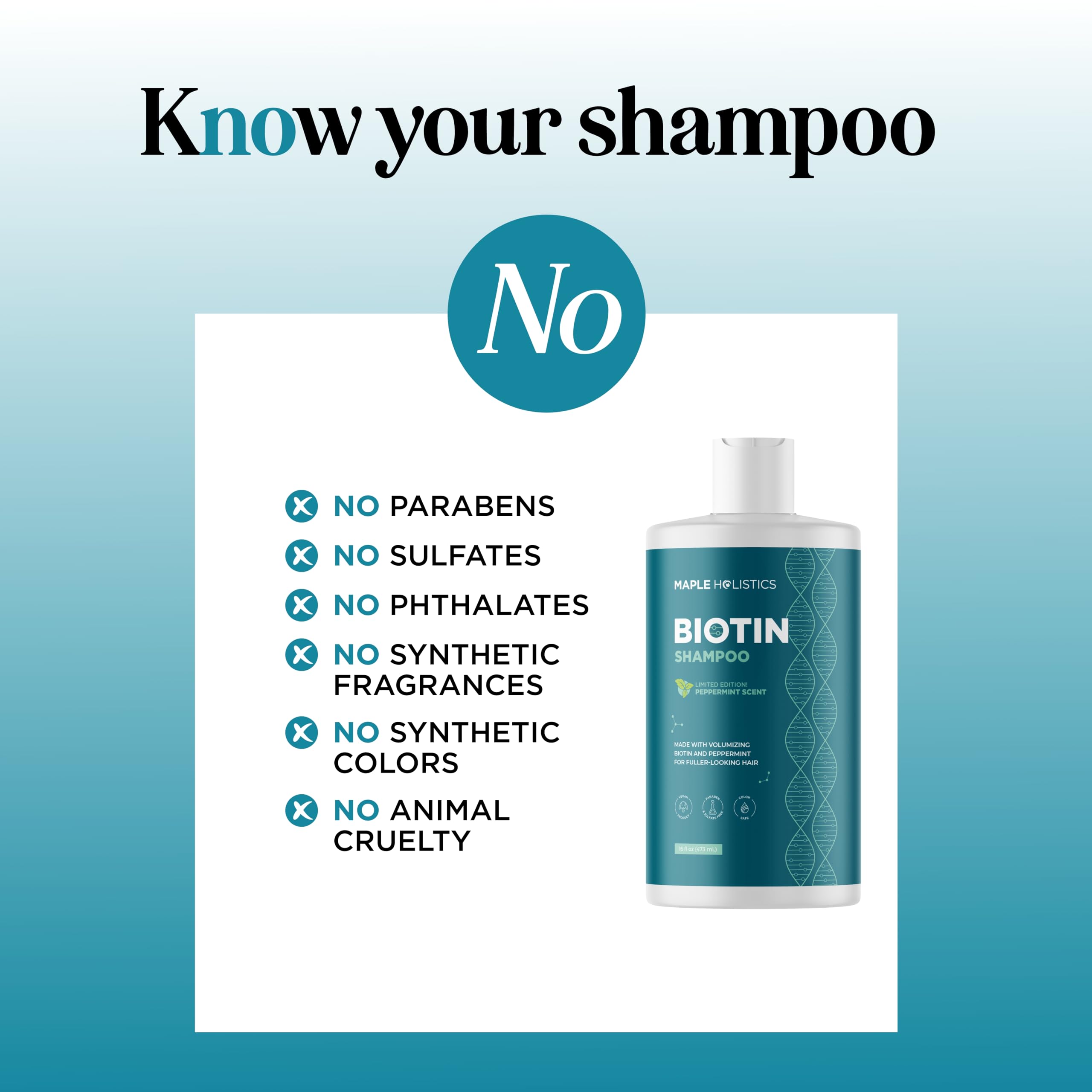 Maple Holistics volumizing biotin shampoo mint leaves highlight natural ingredients and aroma