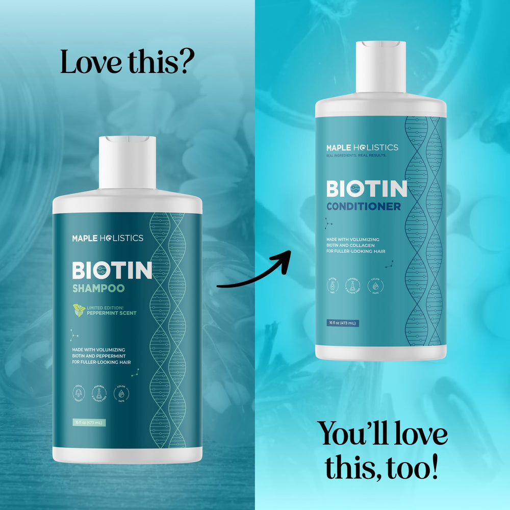 Maple Holistics volumizing biotin shampoo scalp care scene demonstrates everyday routine