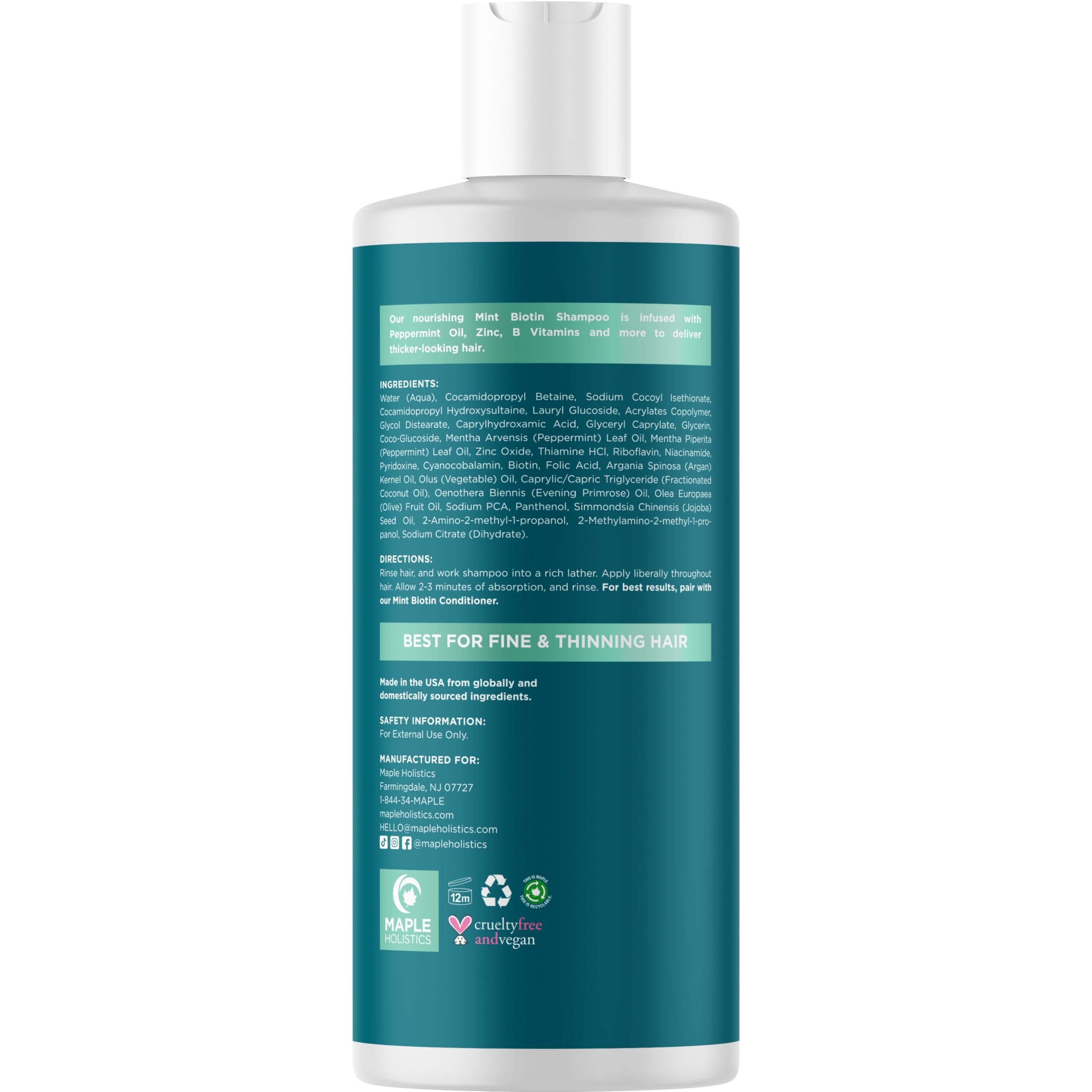 Maple Holistics Biotin Shampoo on bathroom shelf for thinning hair routine