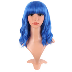 MapofBeauty 14inch blue bob wig front view for easy daily styling.