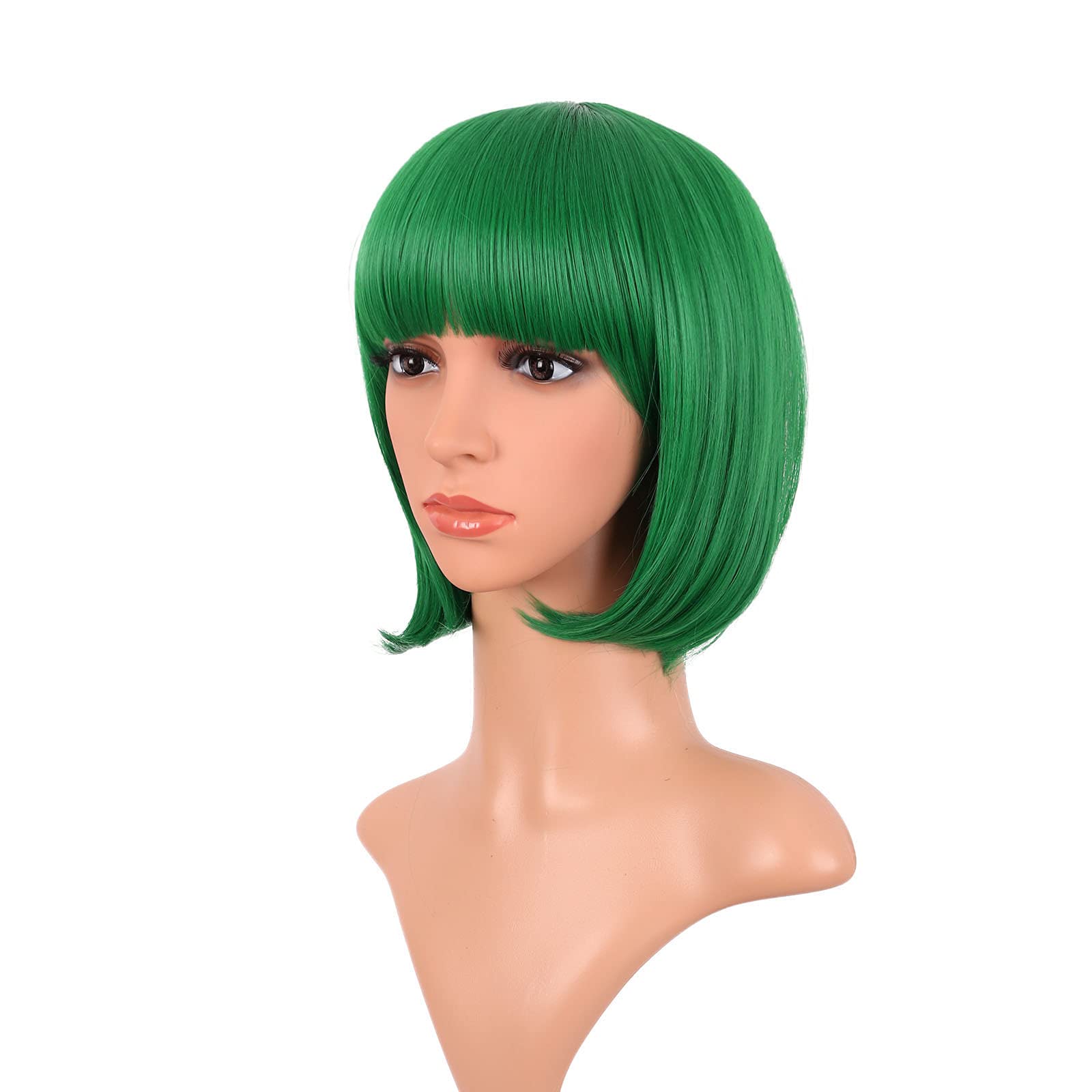 MapofBeauty green bob wig back view shows natural layering