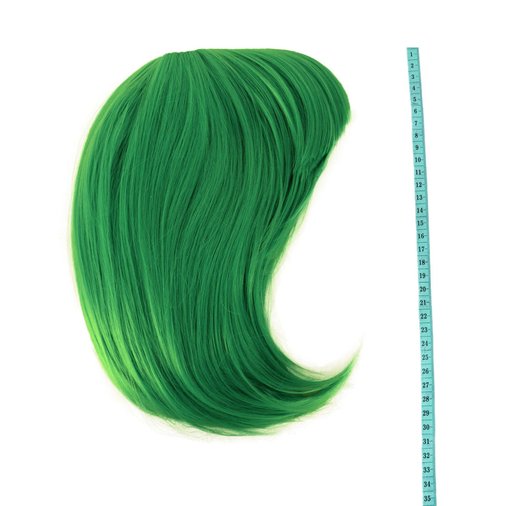 MapofBeauty green bob wig curl-demo demonstrates heat styling