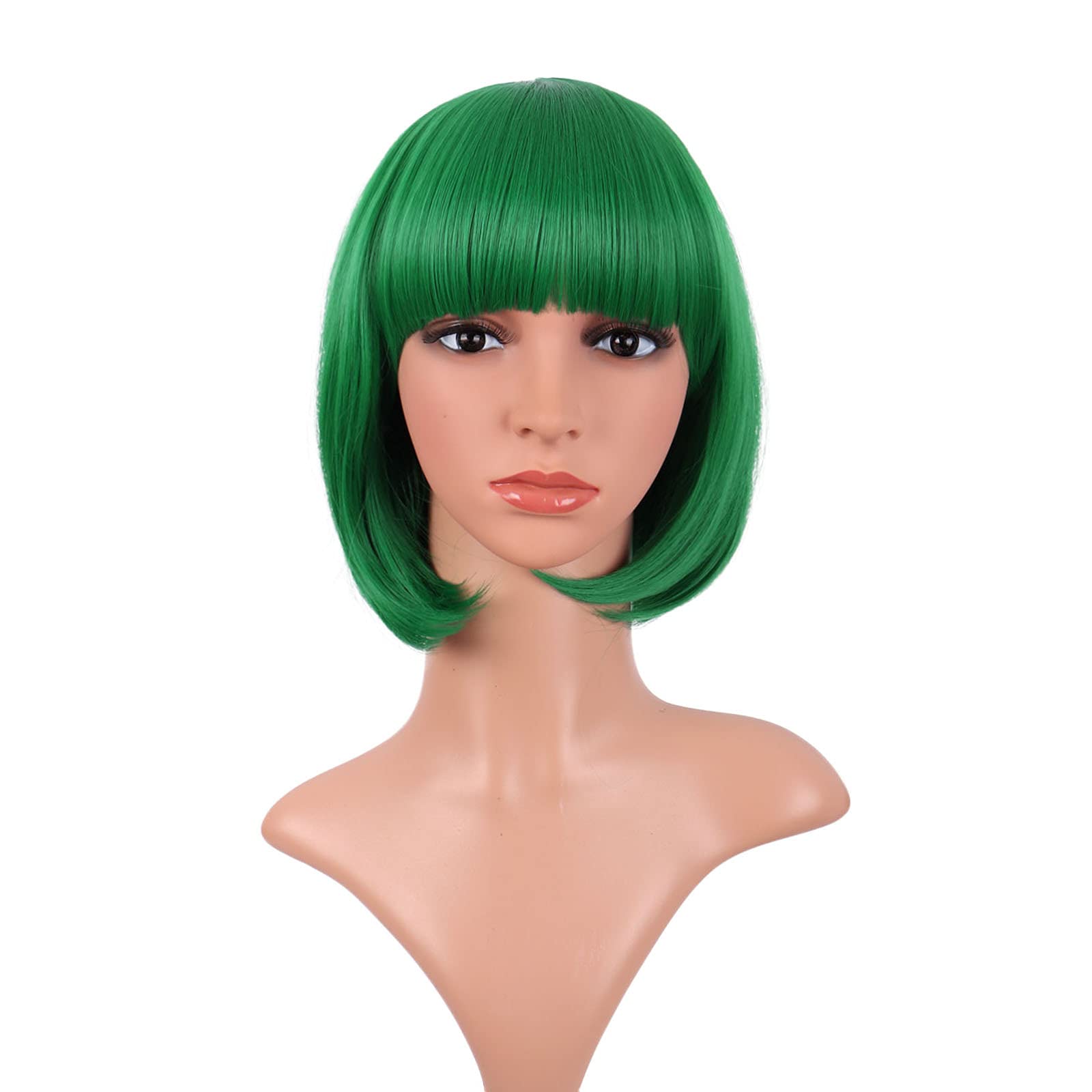MapofBeauty green bob wig front view for versatile daily styling