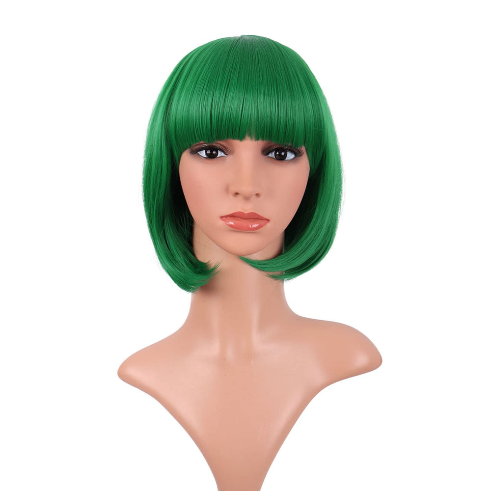 MapofBeauty green bob wig front view for versatile daily styling