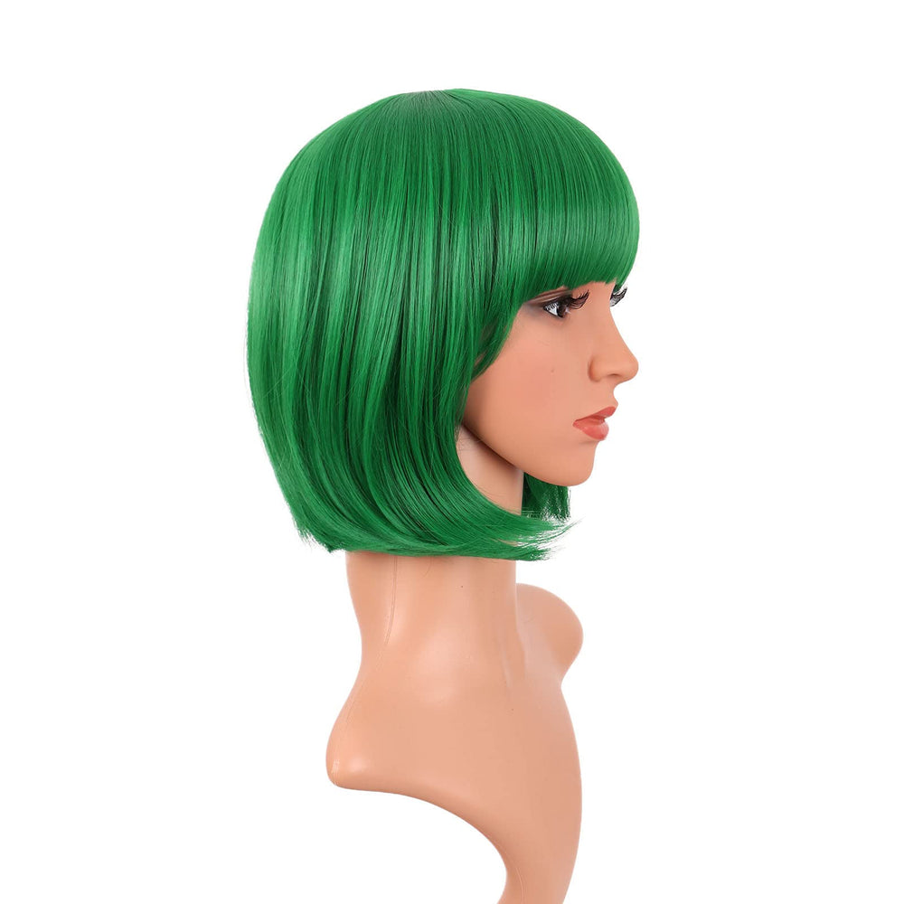 MapofBeauty green bob wig side view ideal for quick changes
