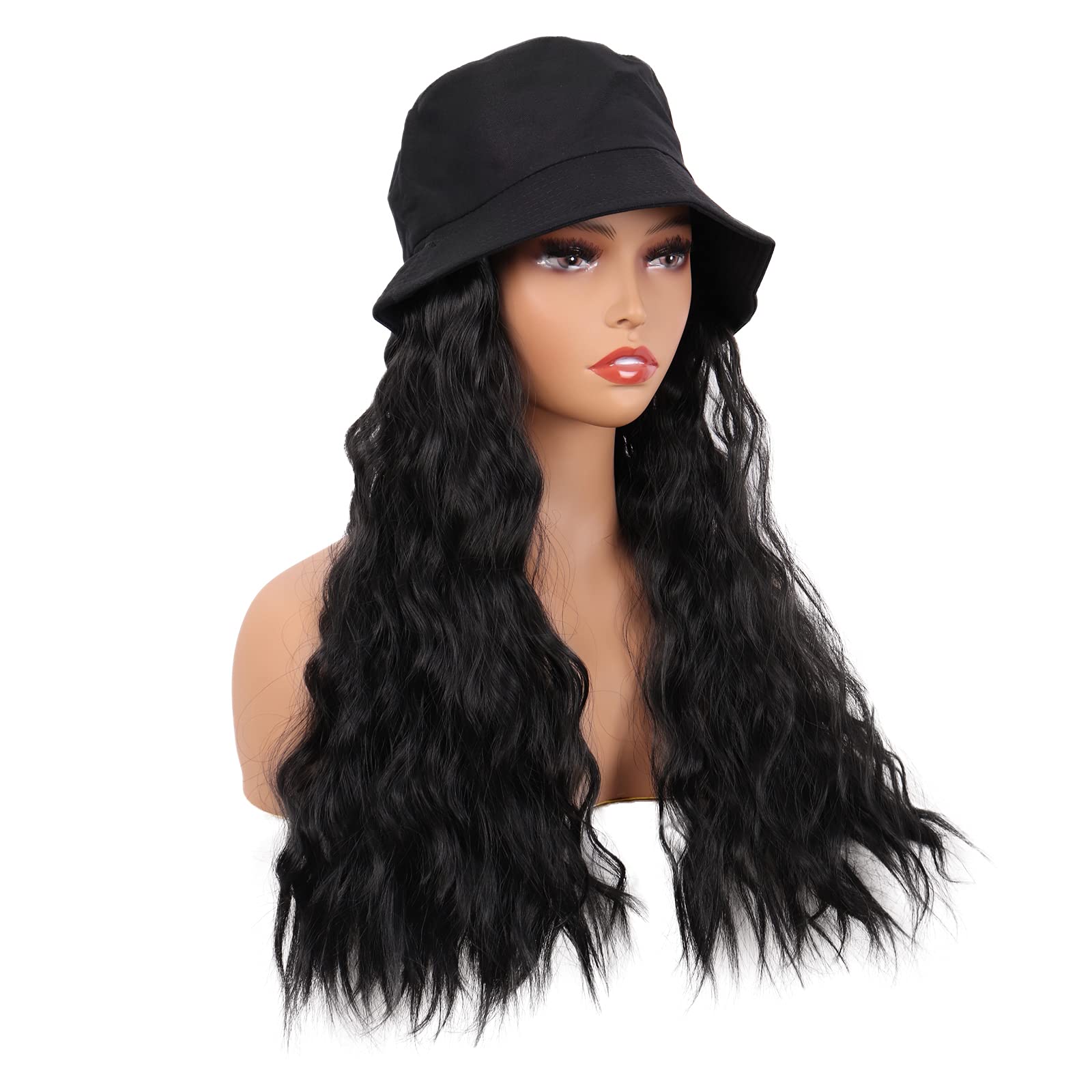 MapofBeauty hat wig 24inch back view highlights seamless curvature and natural fall.