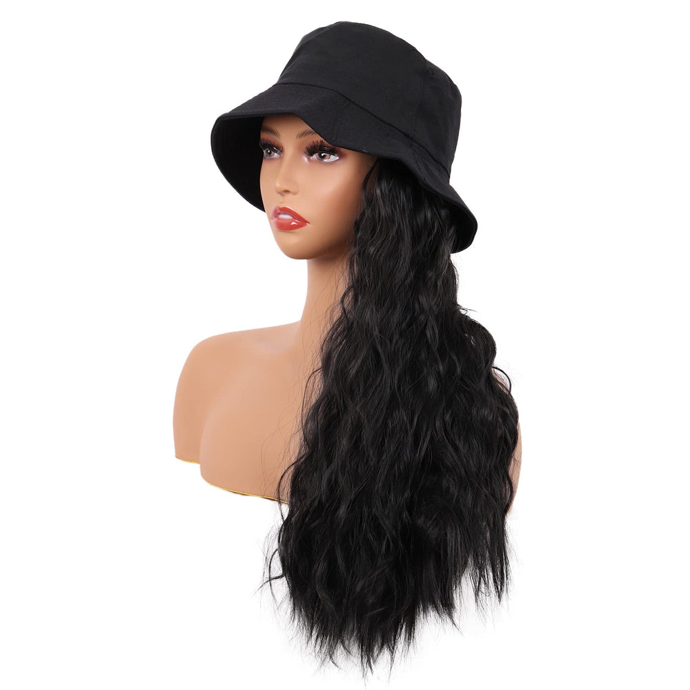 MapofBeauty hat wig 24inch side curl closeup shows texture and fiber shine.