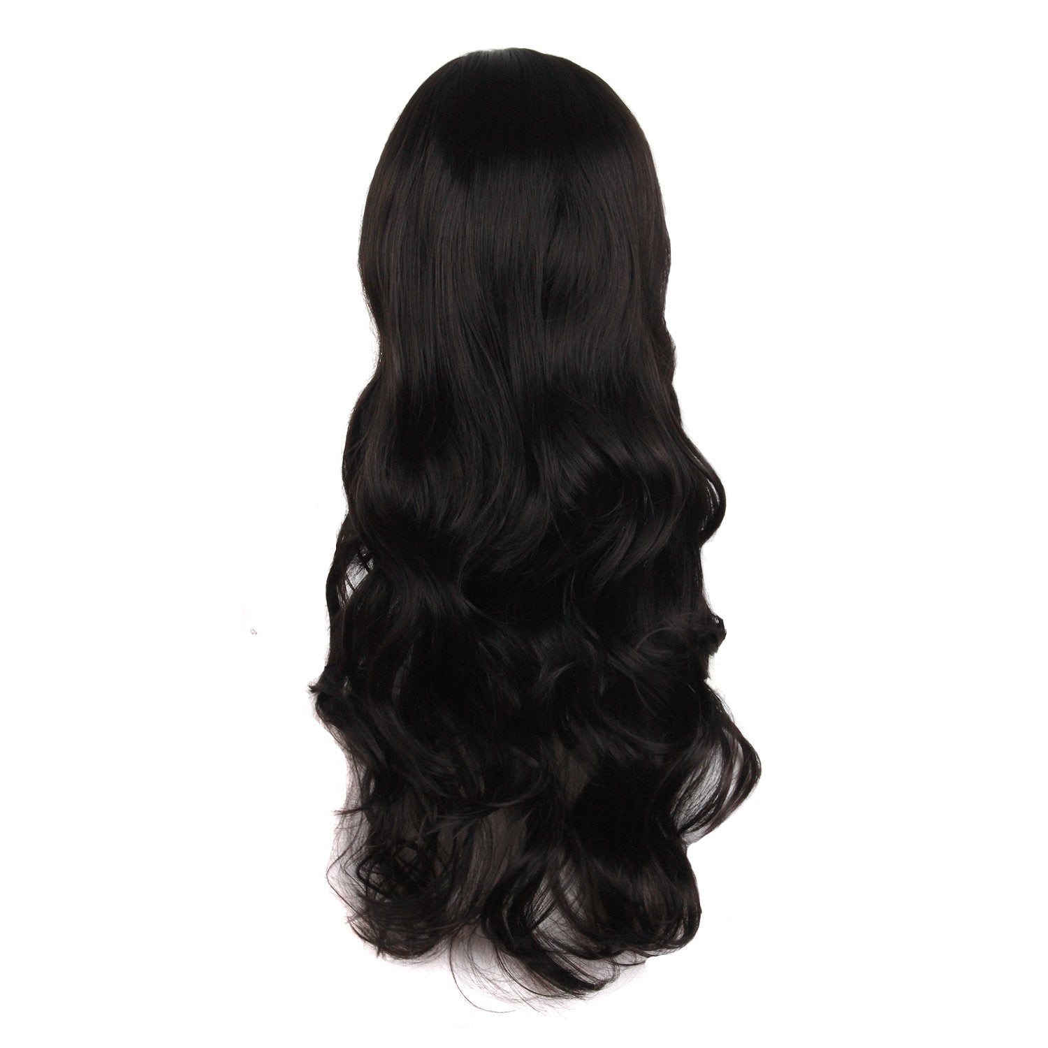 MapofBeauty long wavy wig in black back view showing natural movement