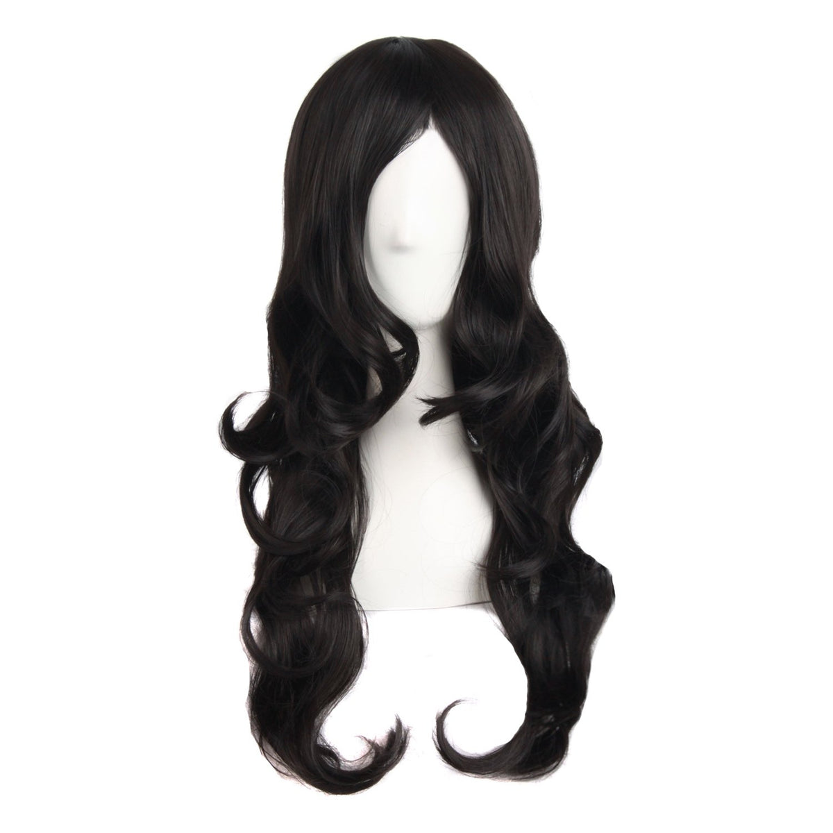 MapofBeauty long wavy wig in black front view for versatile party-ready style
