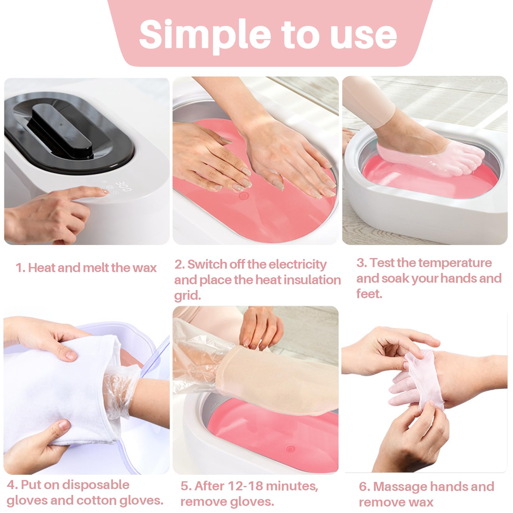 MAQIHAN paraffin wax being dipped on hands for soft, hydrated skin.