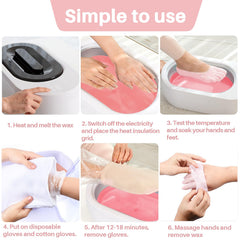 MAQIHAN paraffin wax being dipped on hands for soft, hydrated skin.