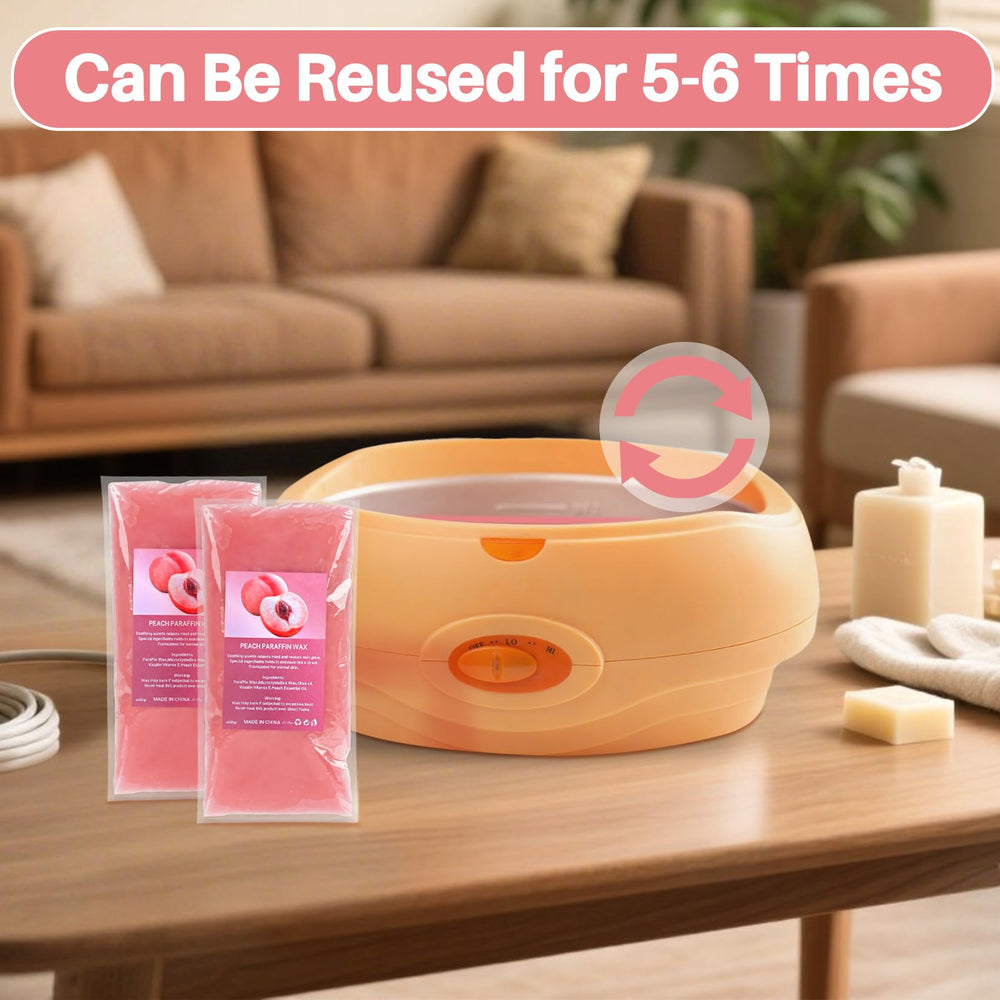 MAQIHAN paraffin wax being used with gloves during a foot spa session.