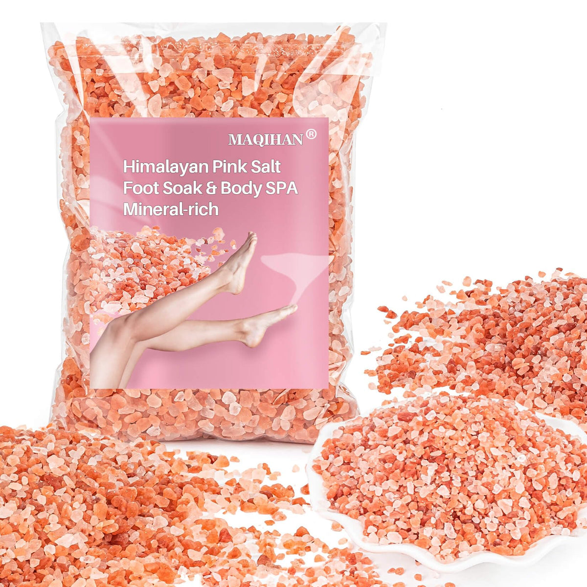 MAQIHAN Pink Salt crystals for a relaxing bath ritual.