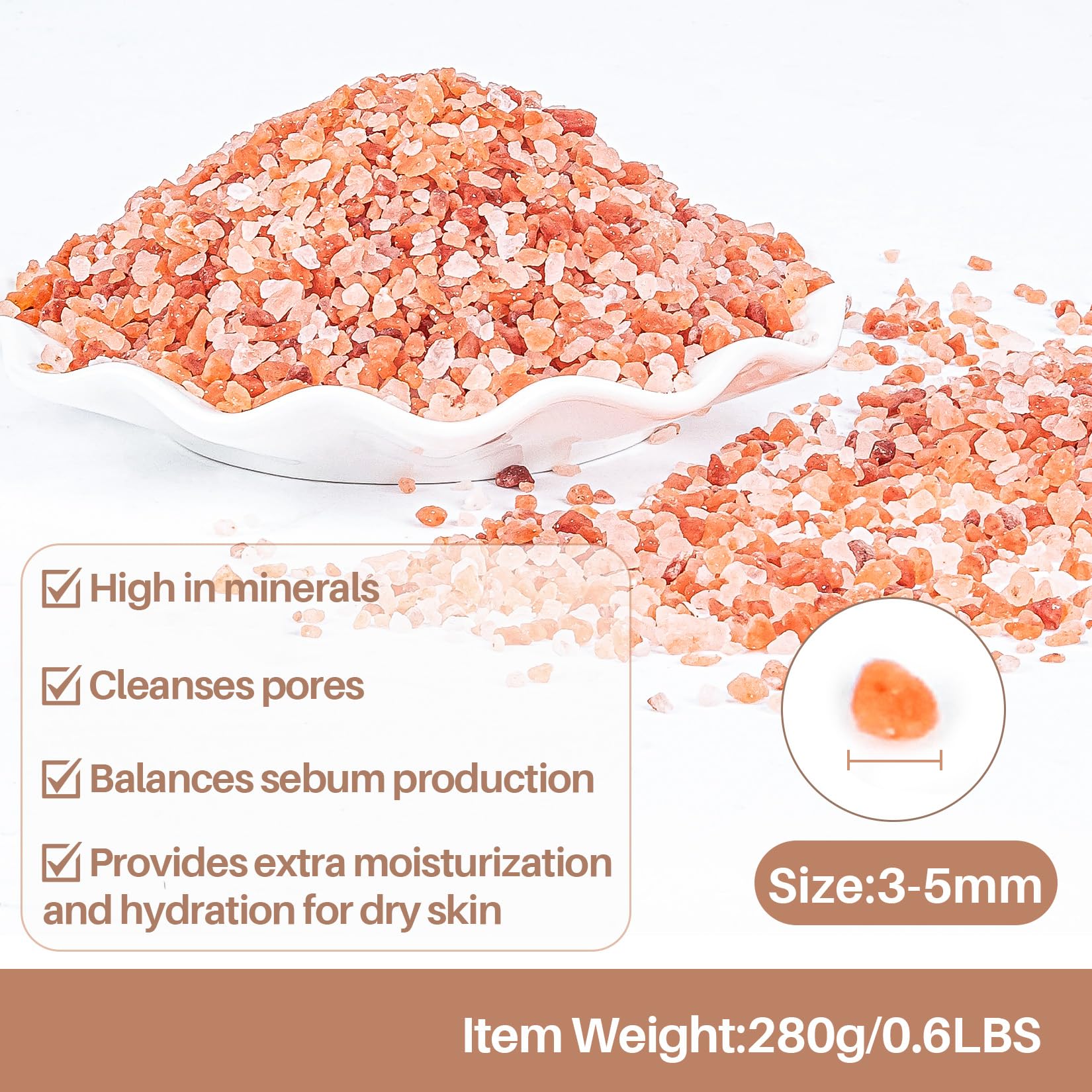 MAQIHAN Pink Salt can be mixed with oils to create a nourishing body scrub.