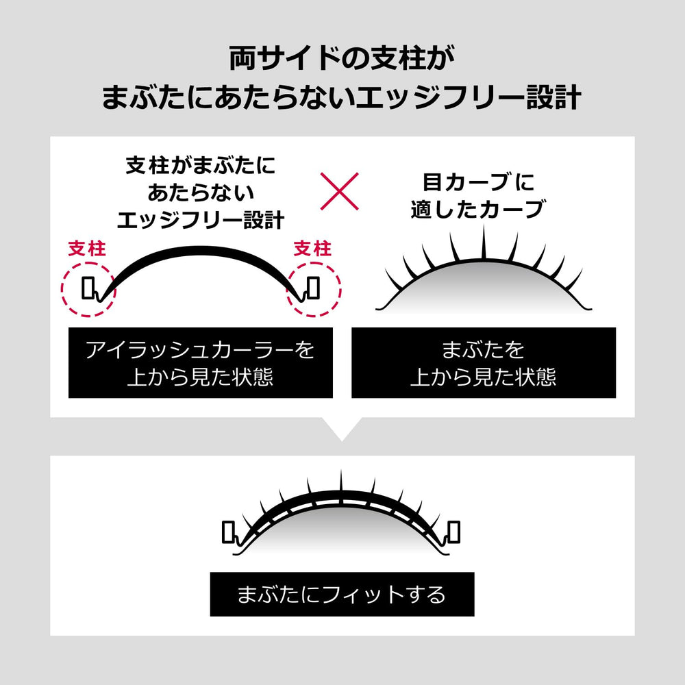 MAQuillAGE Shiseido Edge Free Eyelash Curler top view highlights safe, pinch-free design.
