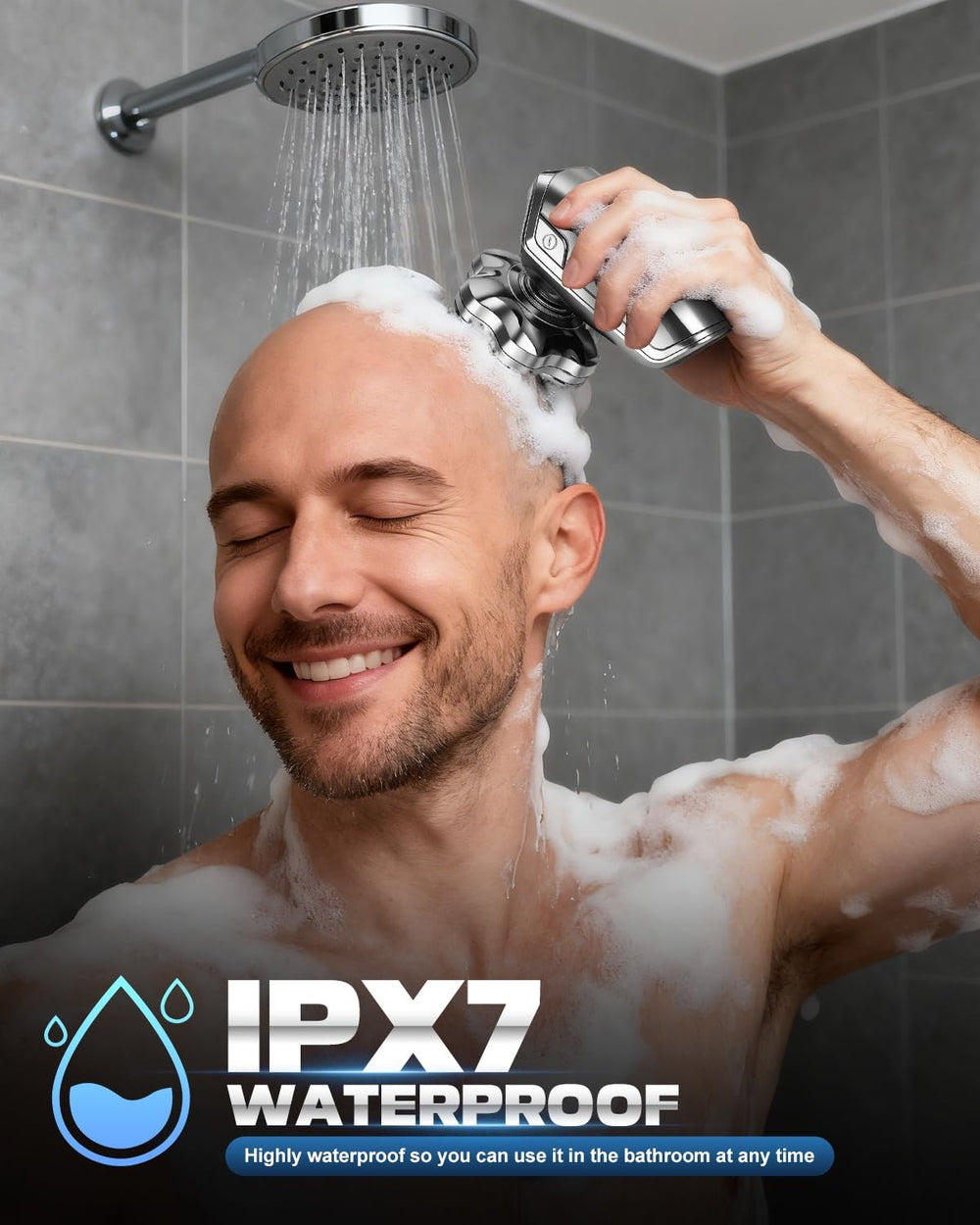 Maraiss Head Shaver IPX7 waterproof design enables versatile wet or dry use.