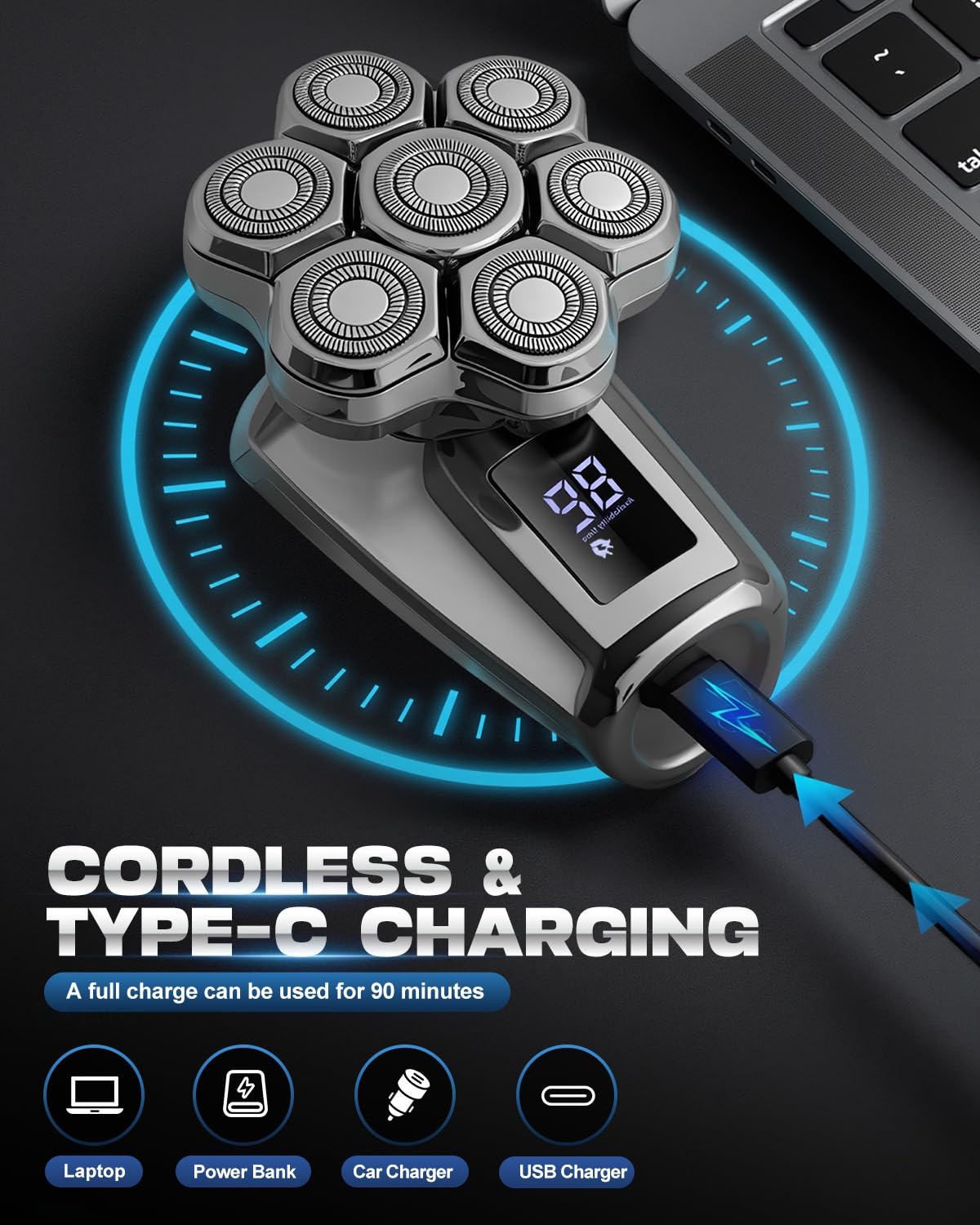 Maraiss Head Shaver USB-C fast charging reduces downtime for busy mornings.