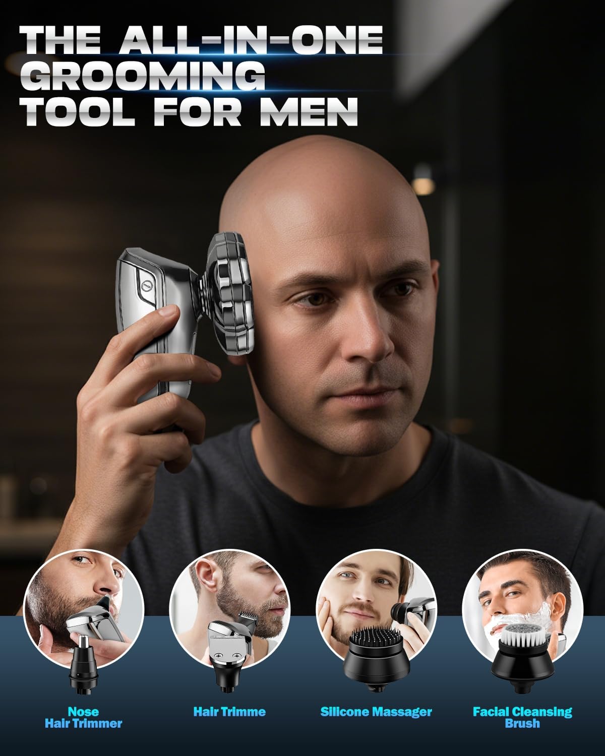 Maraiss Head Shaver wet-dry use supports easy shaving at sink or shower.