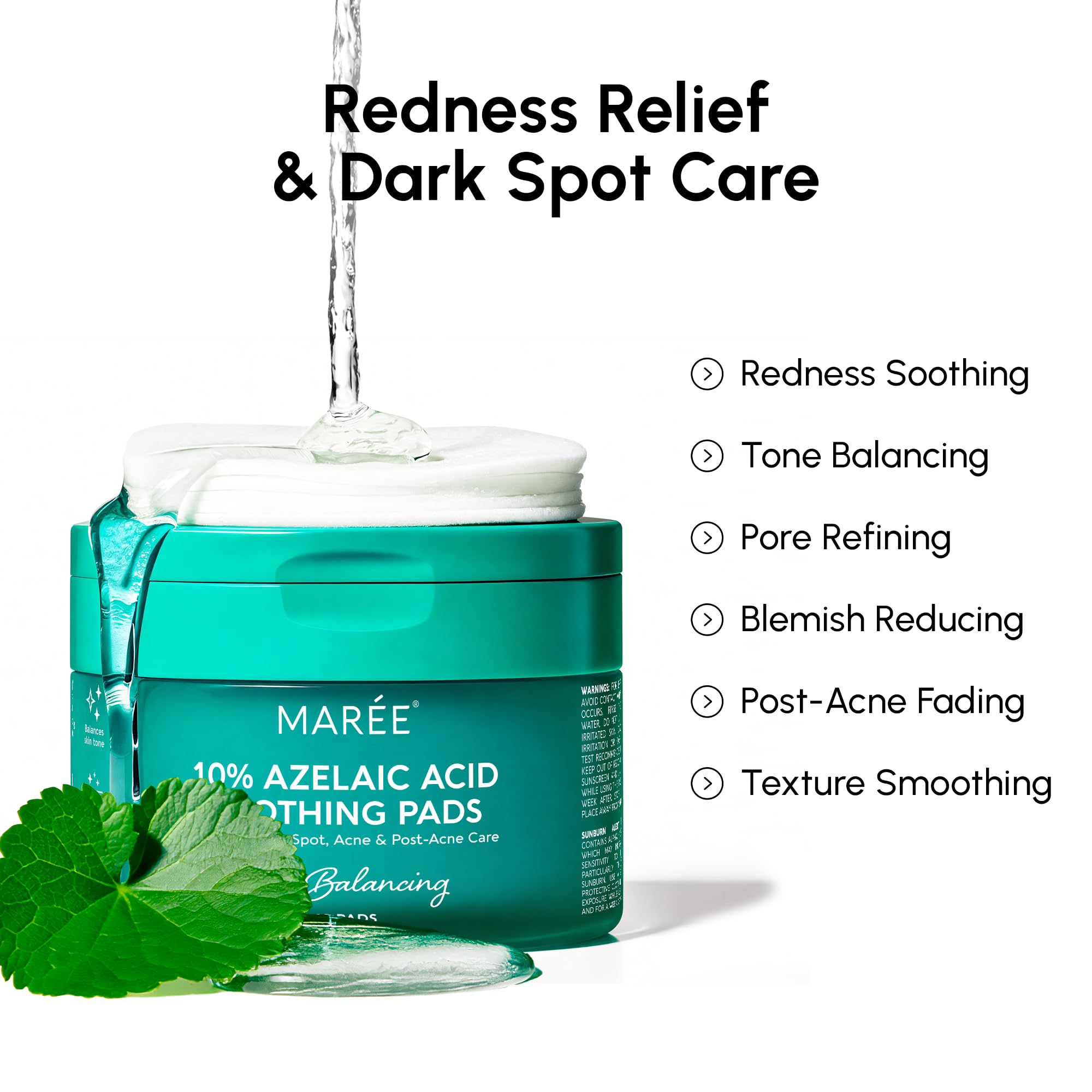 MAREE azelaic acid pads packaging emphasizes easy daily use and calm routine